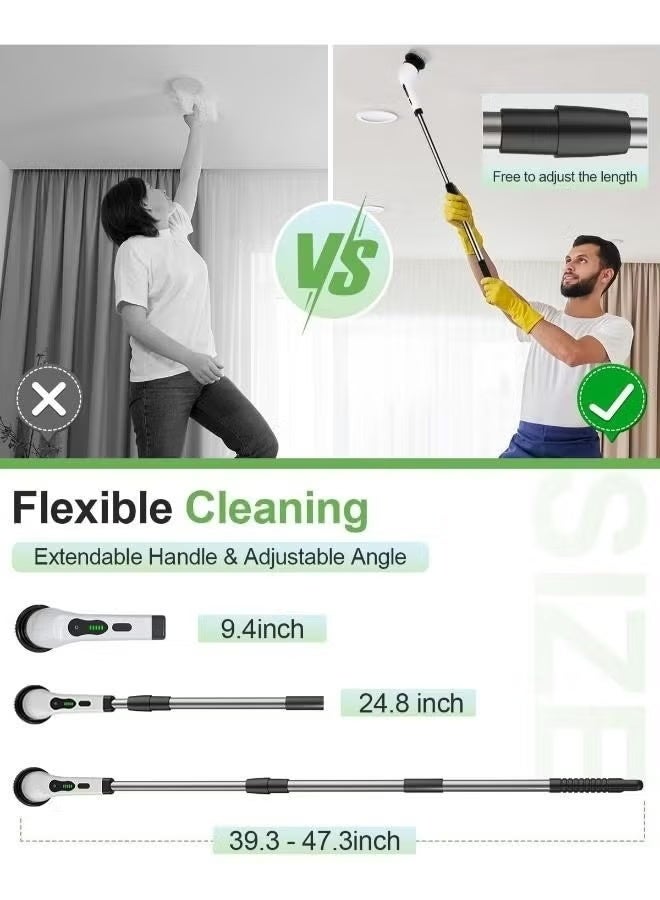 BLUMENIT Cordless Electric Spin Scrubber – 9 Replaceable Brush Heads, Dual Speed 360° Power Cleaning Brush with Adjustable Handle for Bathroom, Tub, Tile, Floor & Kitchen - Image 3